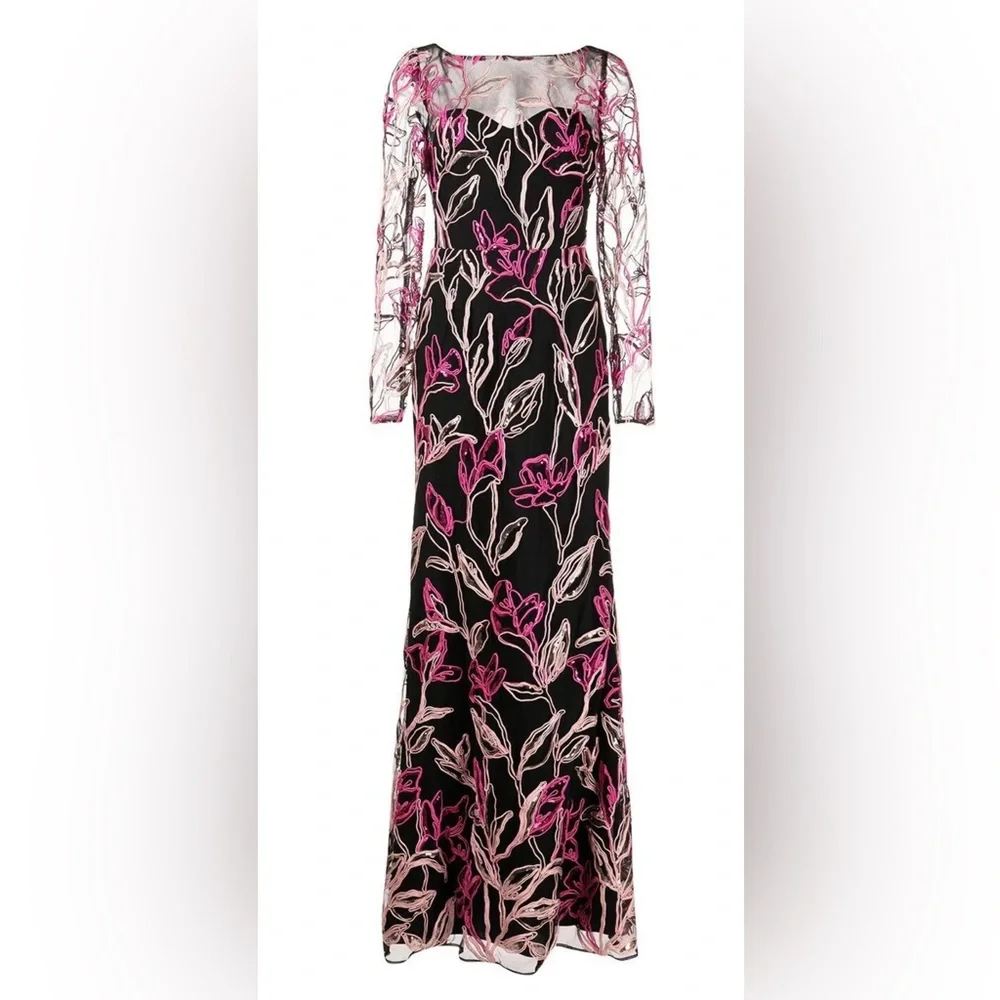 MARCHESA NOTTE***Elegant Floral Long Sleeve Maxi Dress Gown***US 6 $1295 - Picture 3 of 14